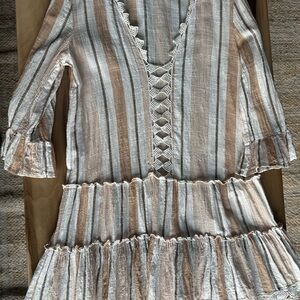 Blue Island Beige and White Striped Top